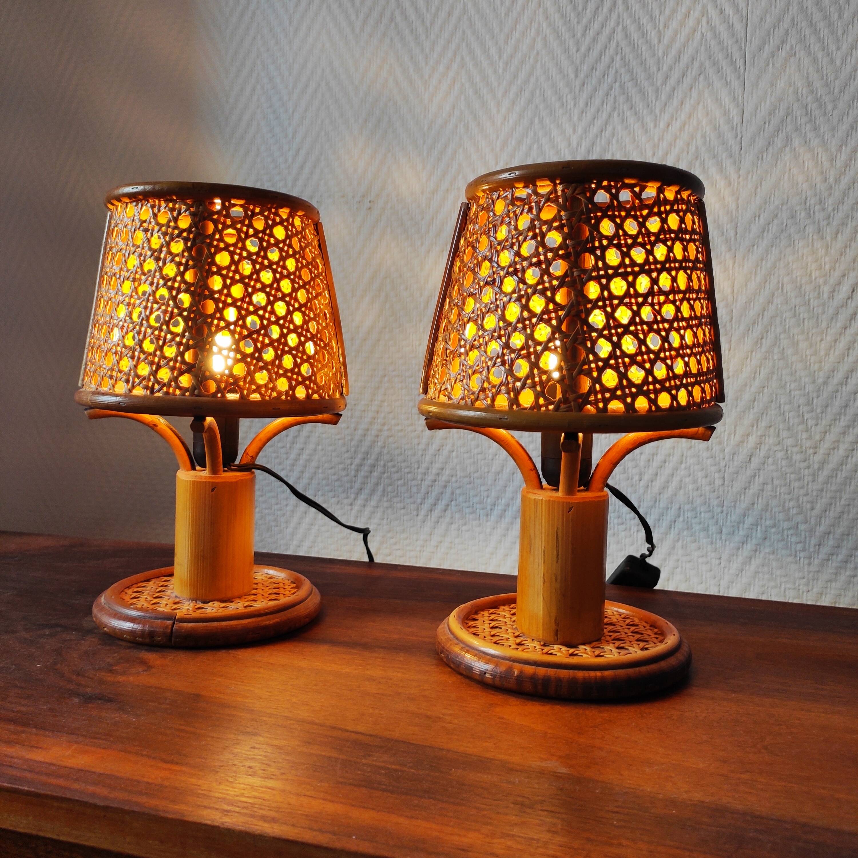 Pair of vintage rattan lamps