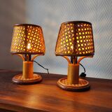 Pair of vintage rattan lamps