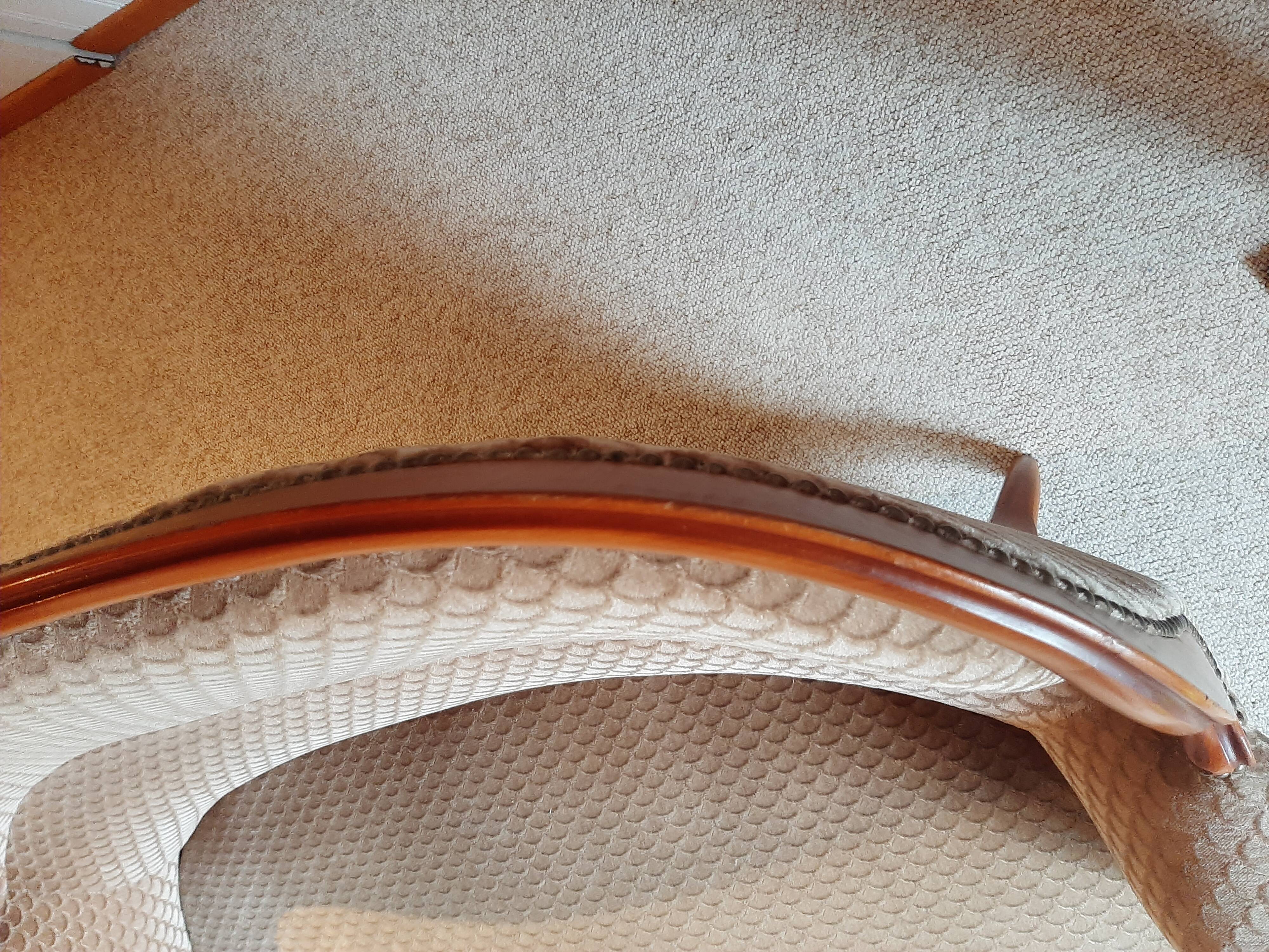 2-seater Louis XV style sofa - arched legs - Art Deco patterned velvet fabric - Beige