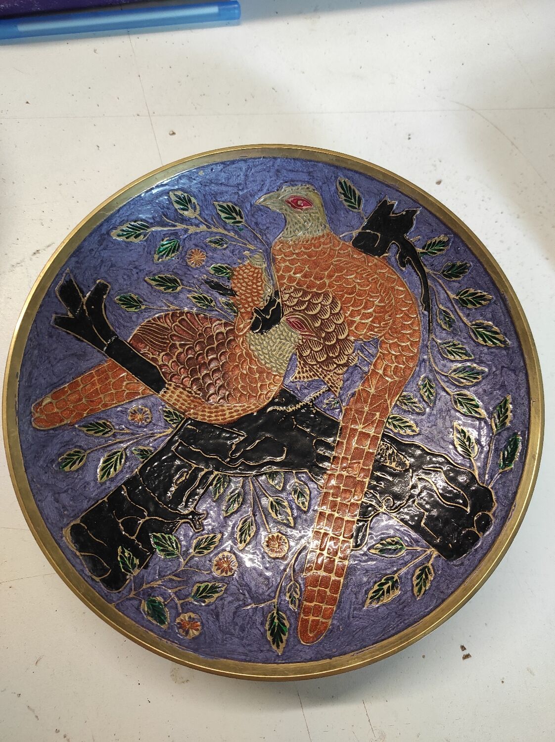 Empty pocket enamelled and brass