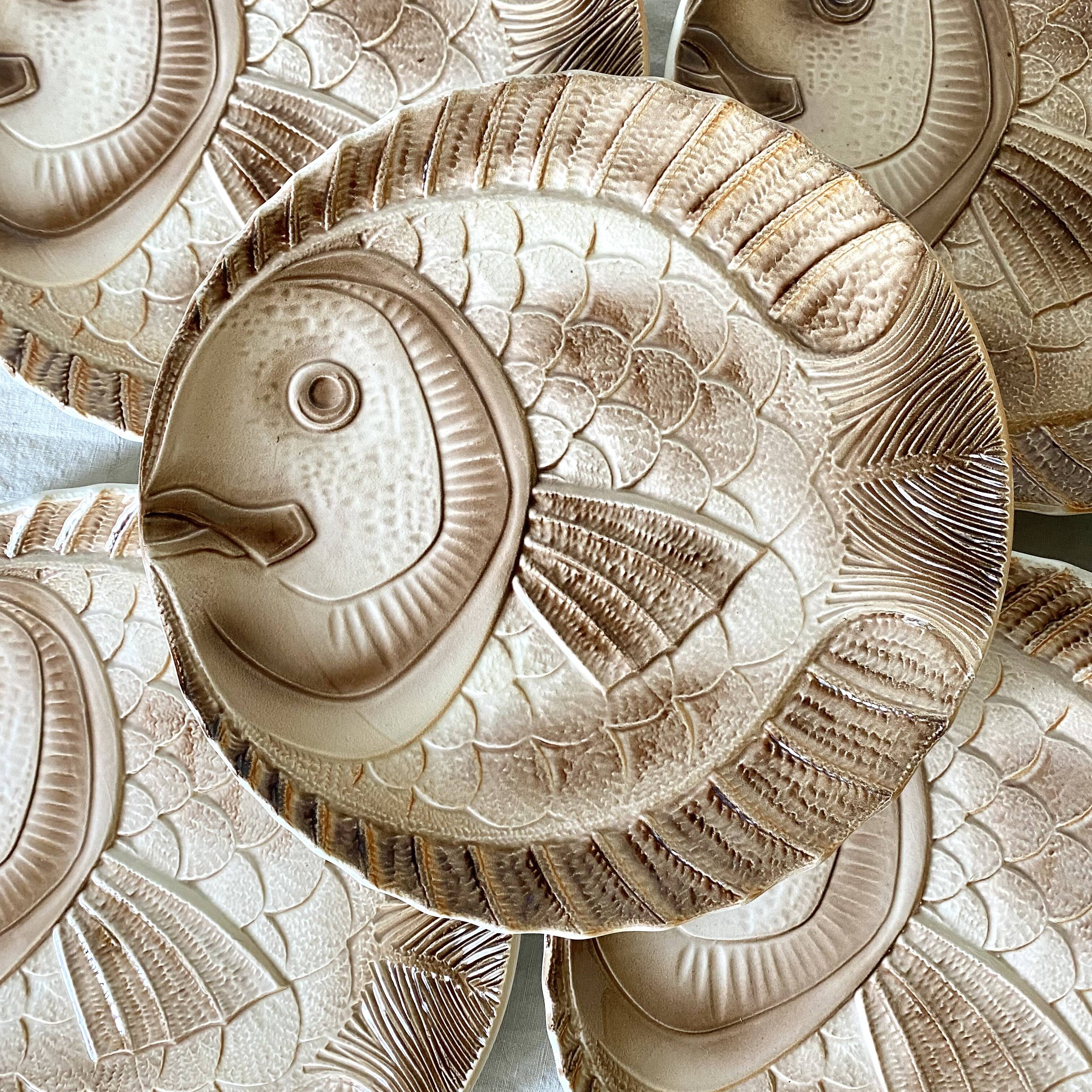 Vintage fish barbotine plates from Sarreguemines