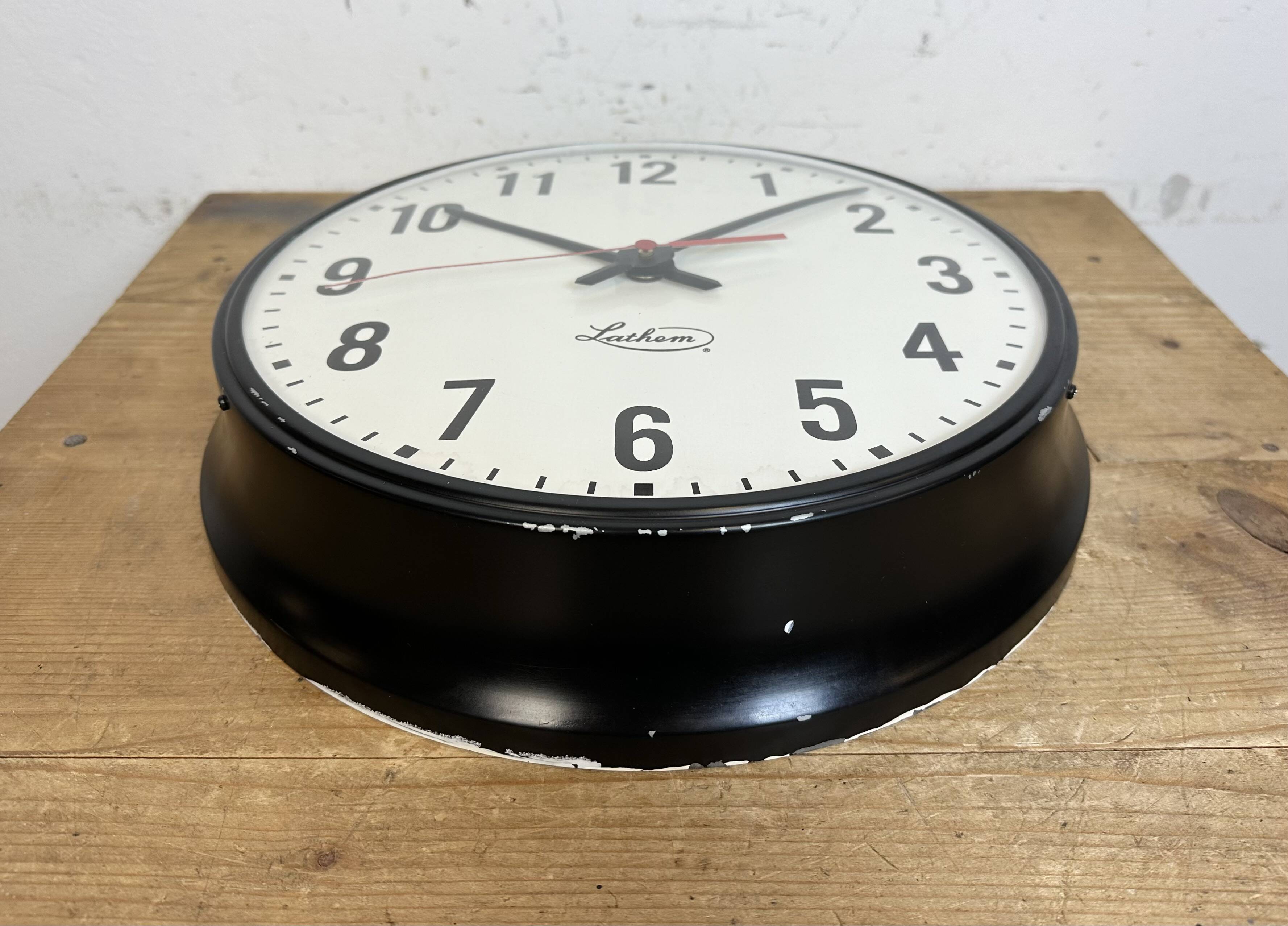 Vintage Black School Wall Clock from Lathem, 1980s