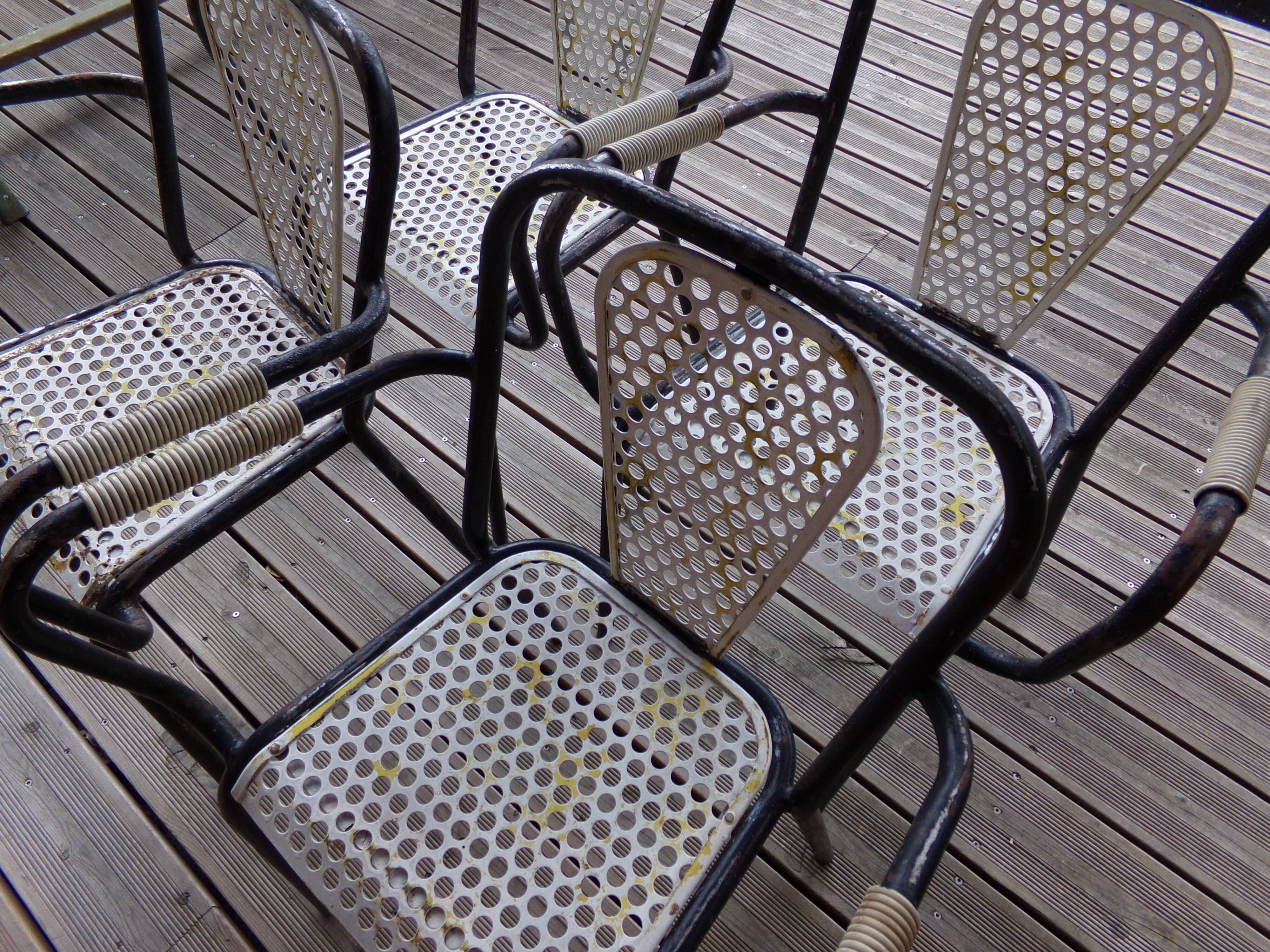 4 armchairs chairs Seducta perforated steel 50s by René Malaval