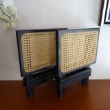 Pair of folding stools wood and wicker