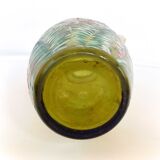 Enamelled green glass vase