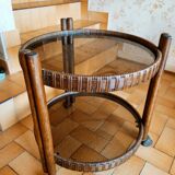 Round rattan bar table on wheels