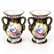 Pair of H. Bequet Quaregnon vases with floral and gold decoration – 20 cm