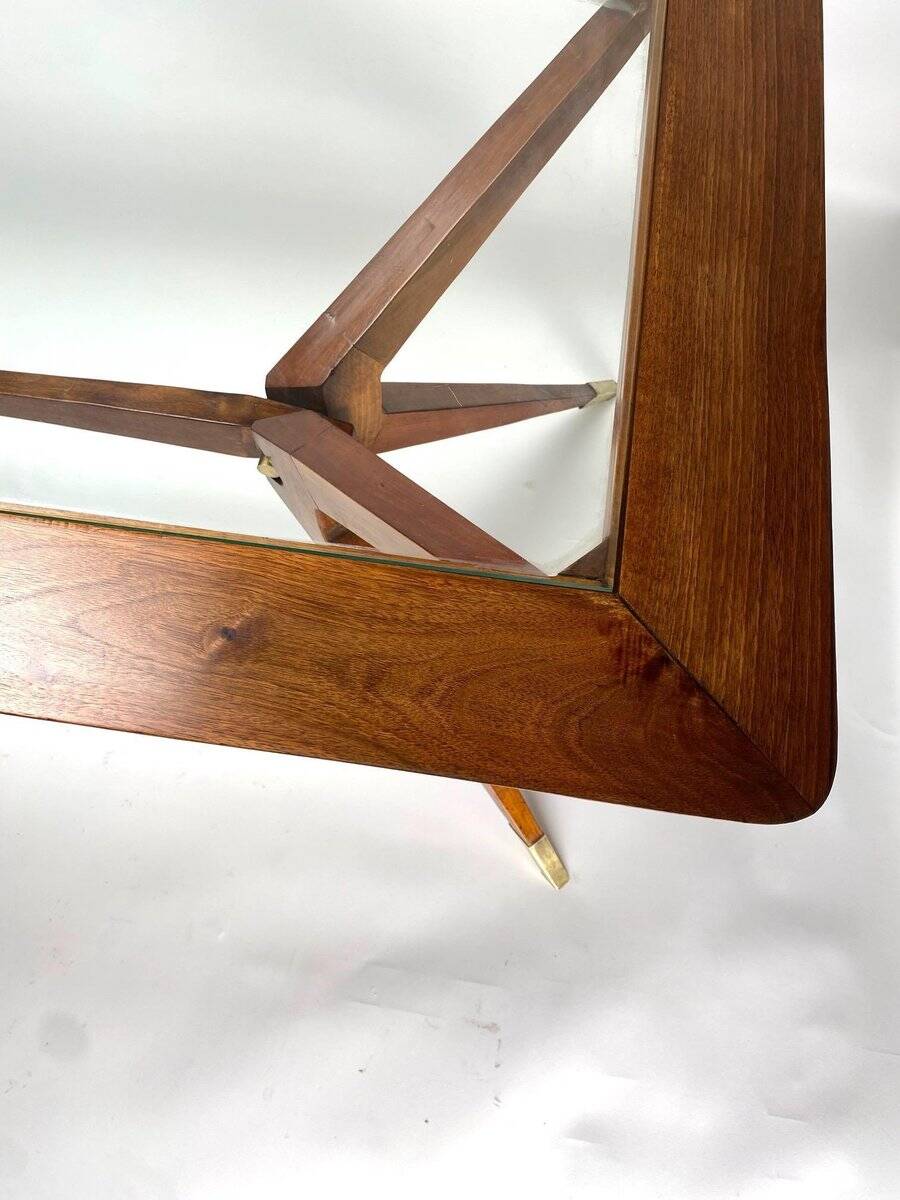Vintage Italian Table in Wood and Brass by Turin School, 1950s