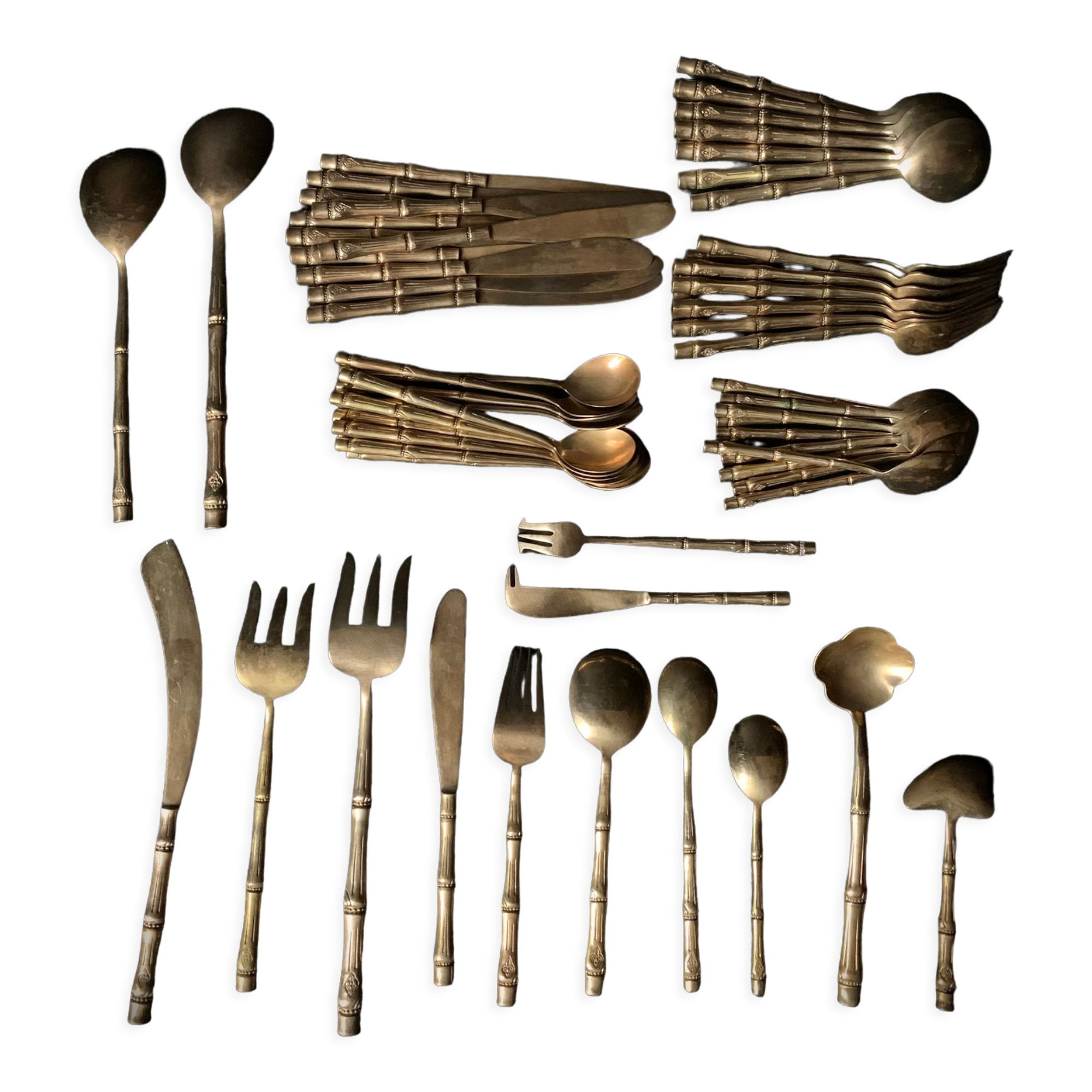 Couverts de table 12 personnes laiton bambou
