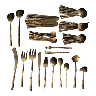 Table cutlery 12 people brass bamboo