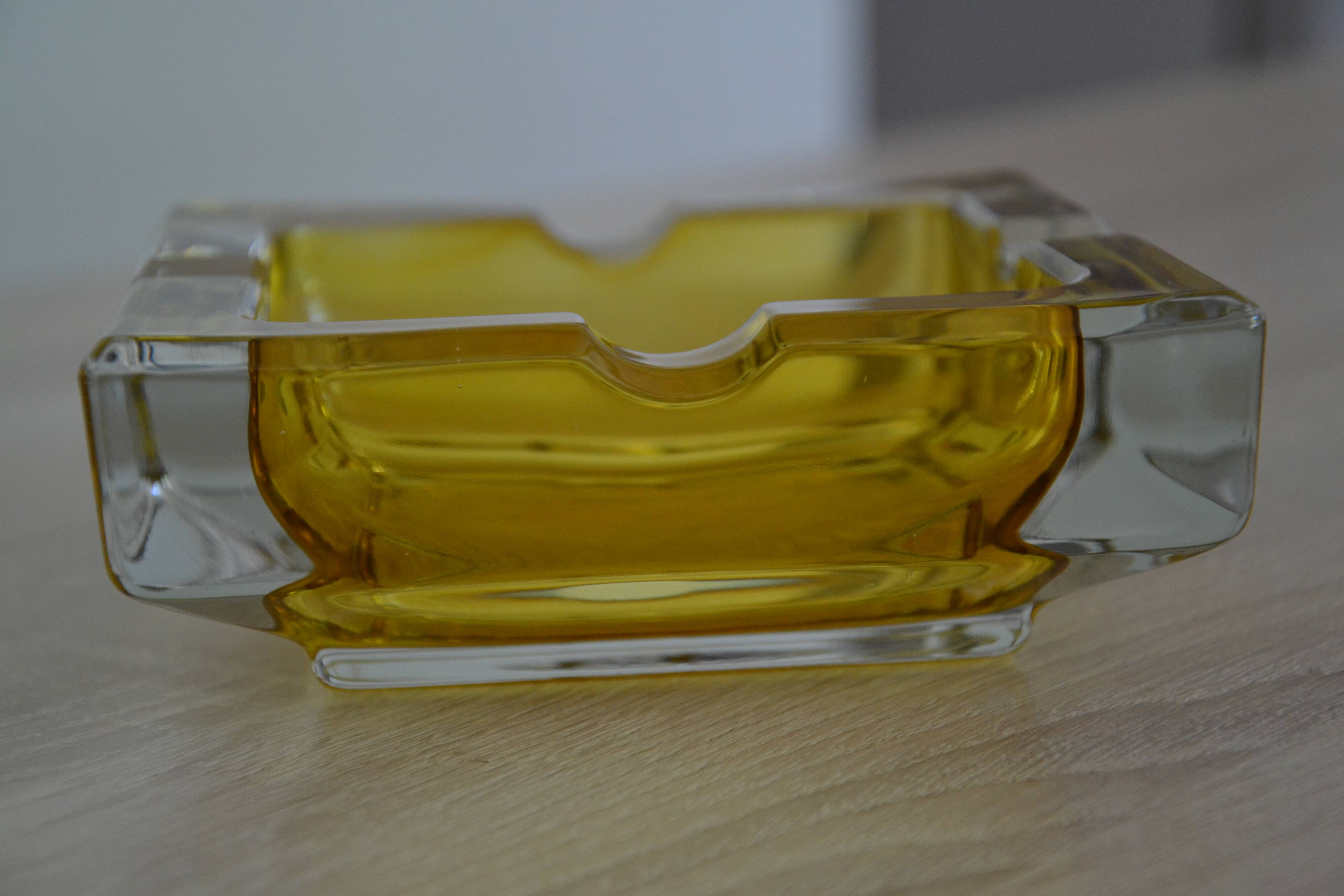 Murano Sommerso ashtray with leather support