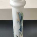 Tubular vase in white opaline, polychrome smoke volutes. Snowflake/Dalian Co. Ltd. High 29 cm