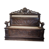 19th century carved wooden chest bench