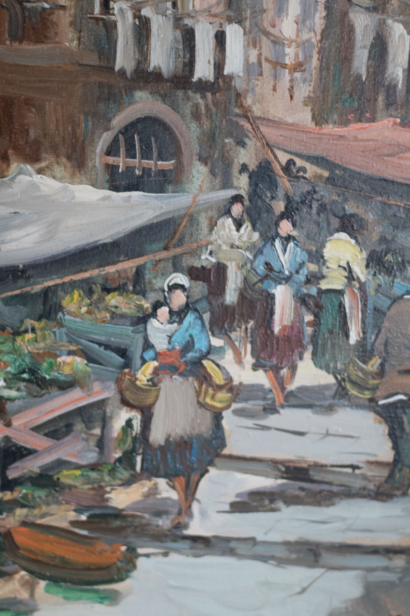 Oil on canvas Neapolitan market scene of the 50s