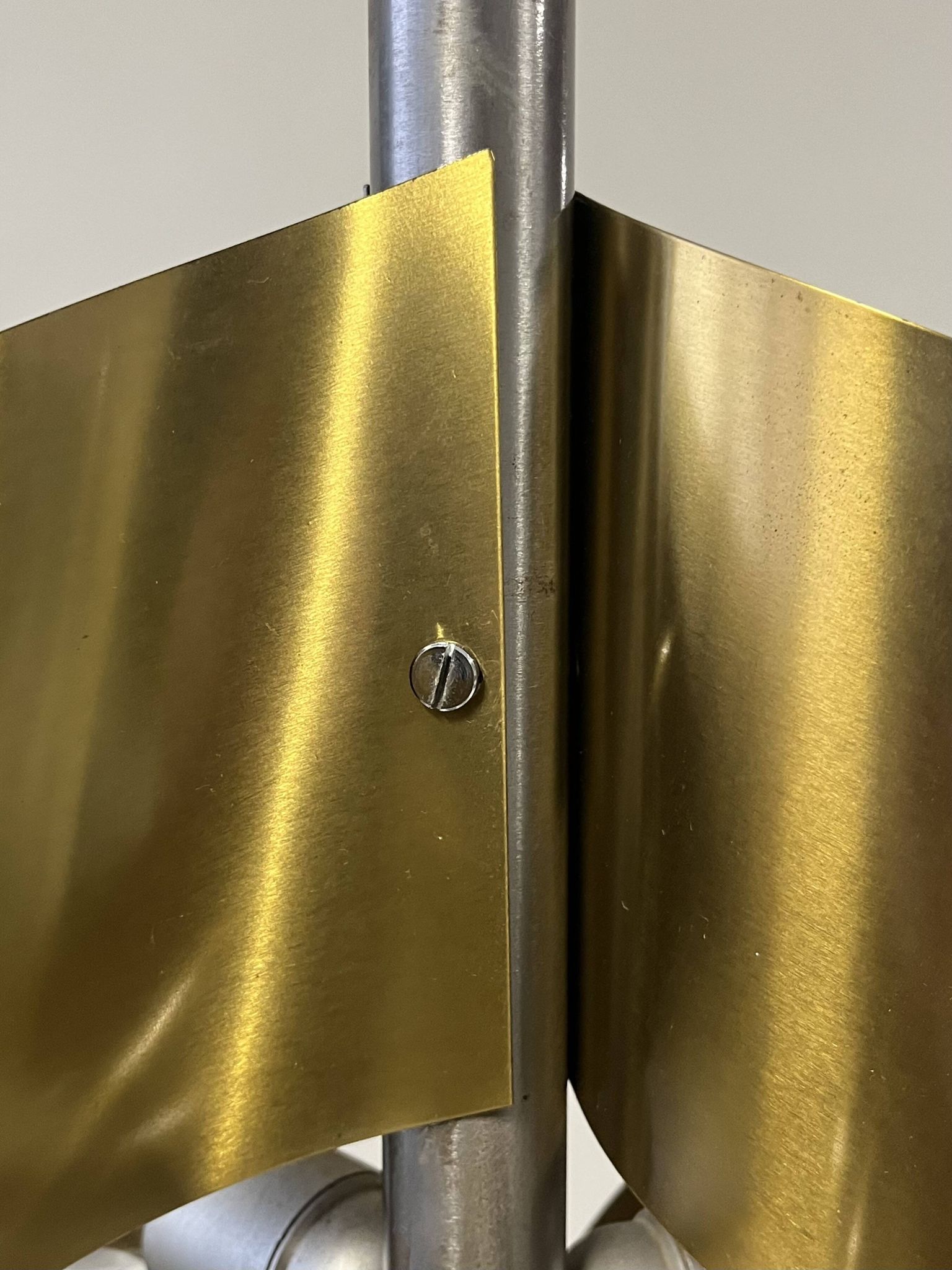 Italian Floor Lamp in Brushed Steel and Brass, 1970s
