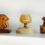 Trio of vintage wood and onyx candle holders
