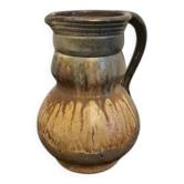 Beige and brown signed stoneware pitcher or decorative vase - rustic art style