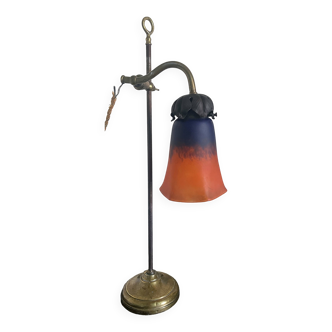 Adjustable notary lamp Tulipe marmoreal glass 1900