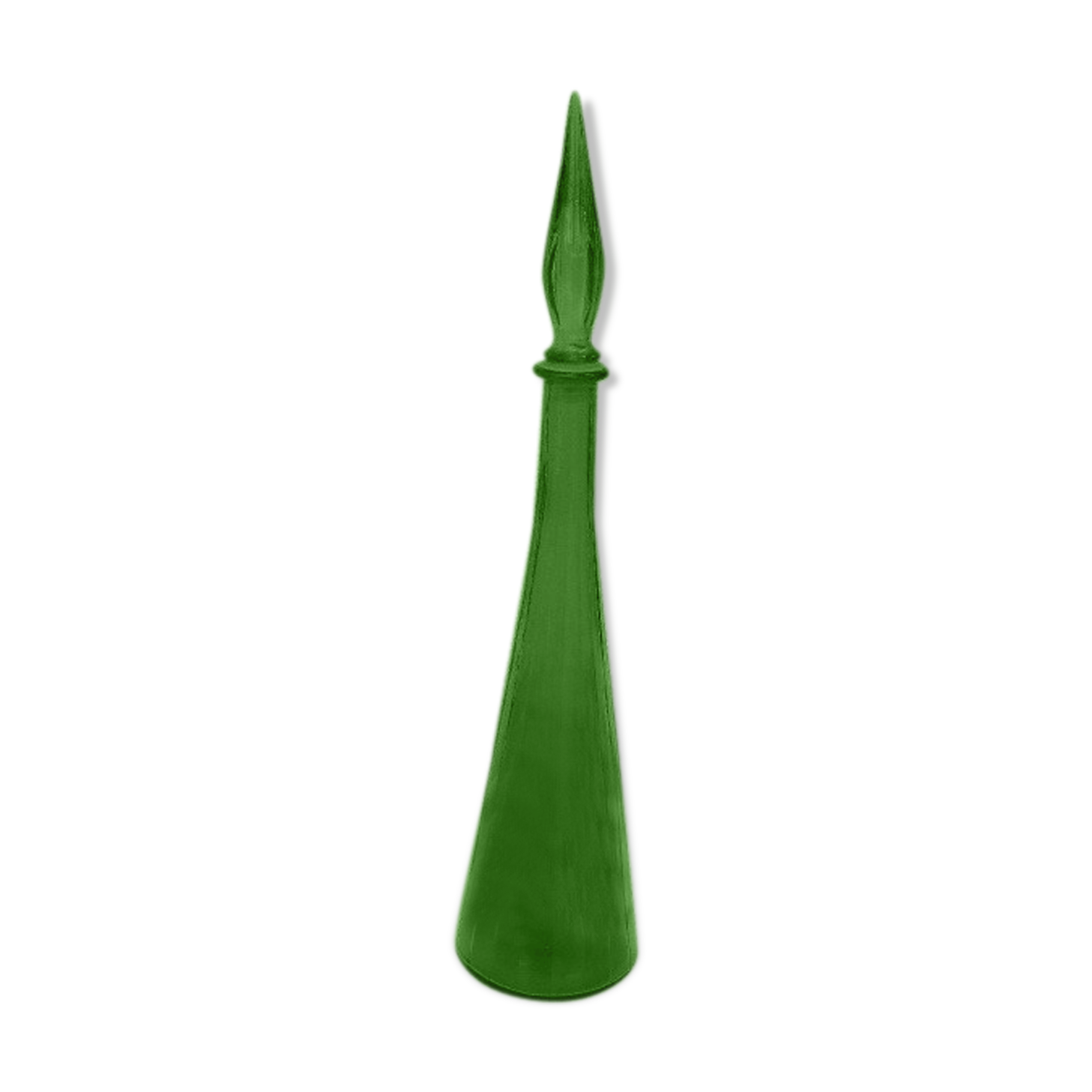 Vintage green faceted glass bottle with its cap 1970