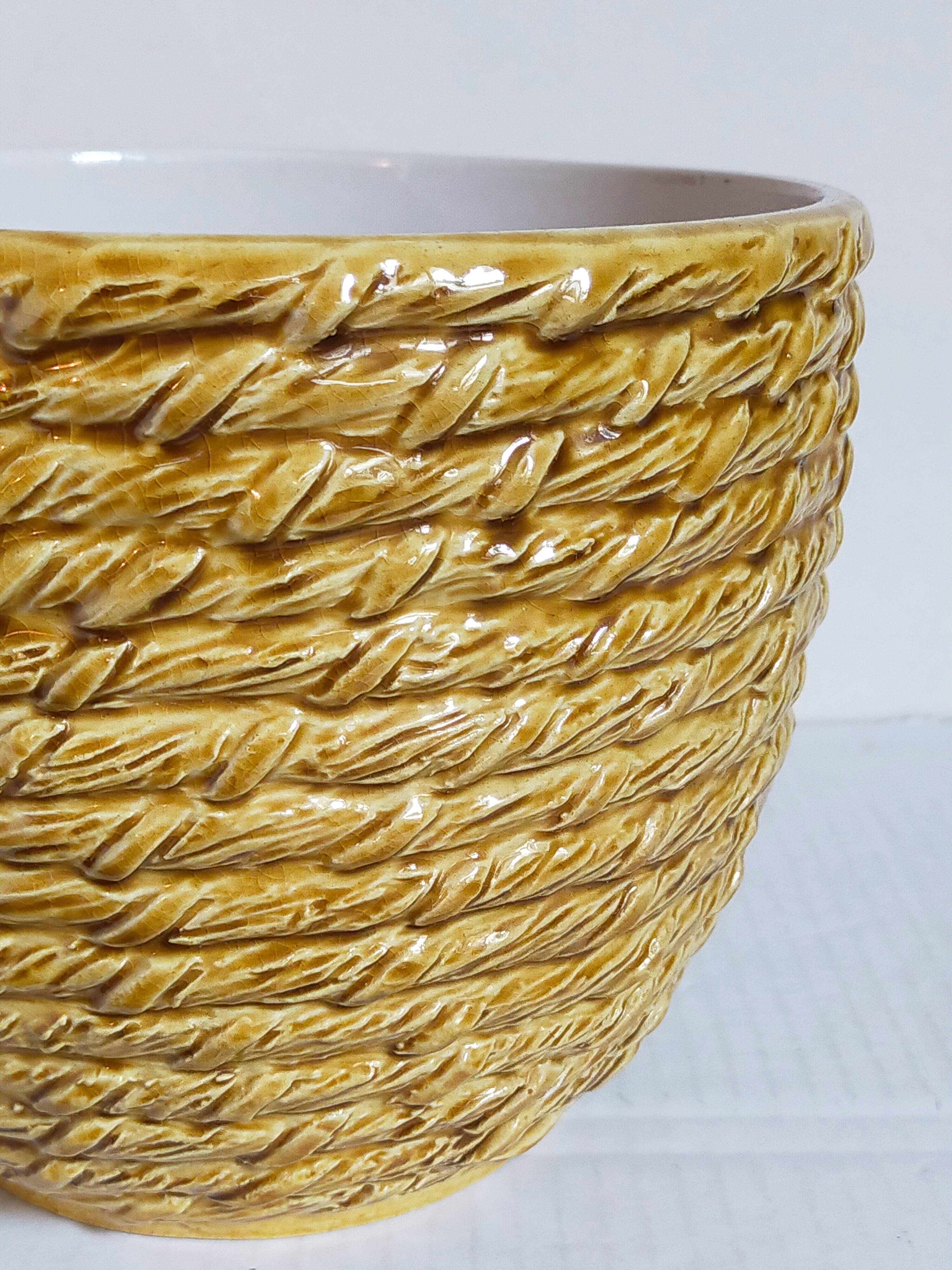 Vintage “rope” slip ceramic planter