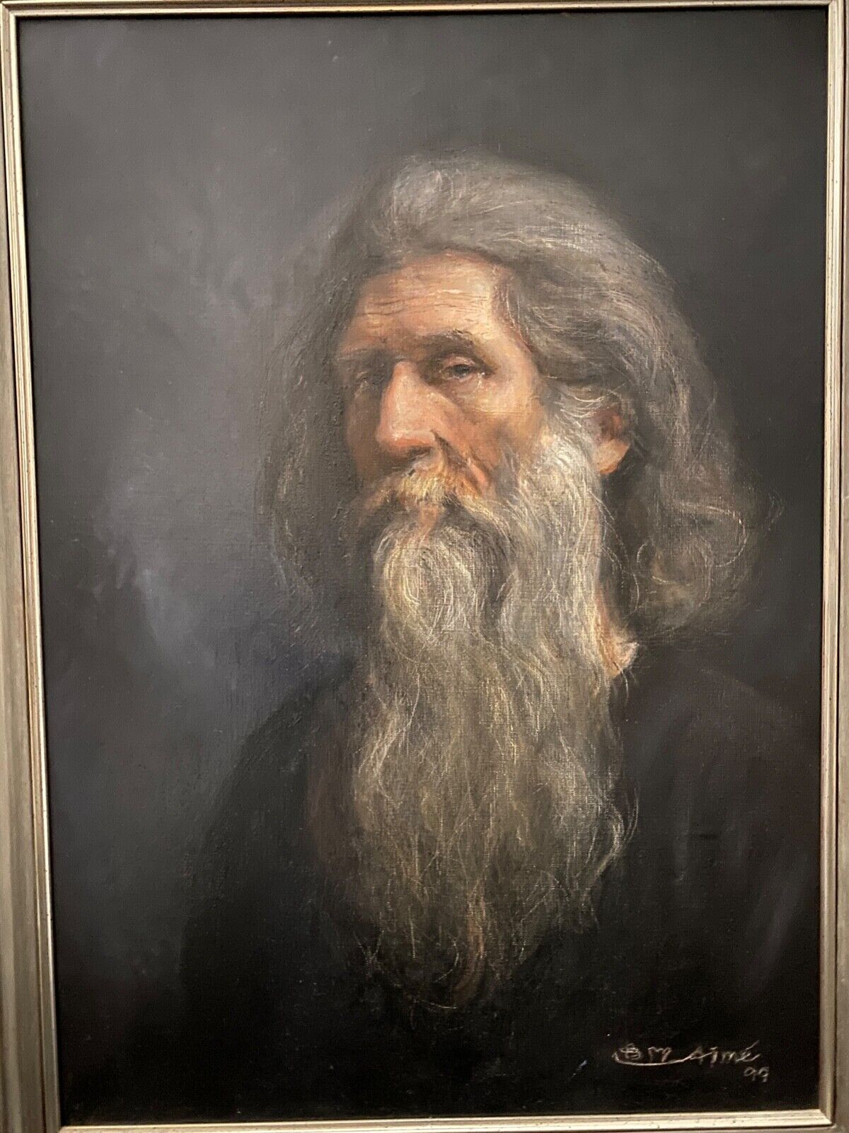 Oil on canvas portrait of a man with a beard xxth by aimé 1999