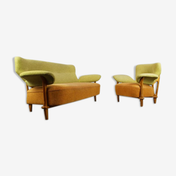 F109 lounge furniture with armchair and matching sofa by Theo Ruth for Artifort, 1950