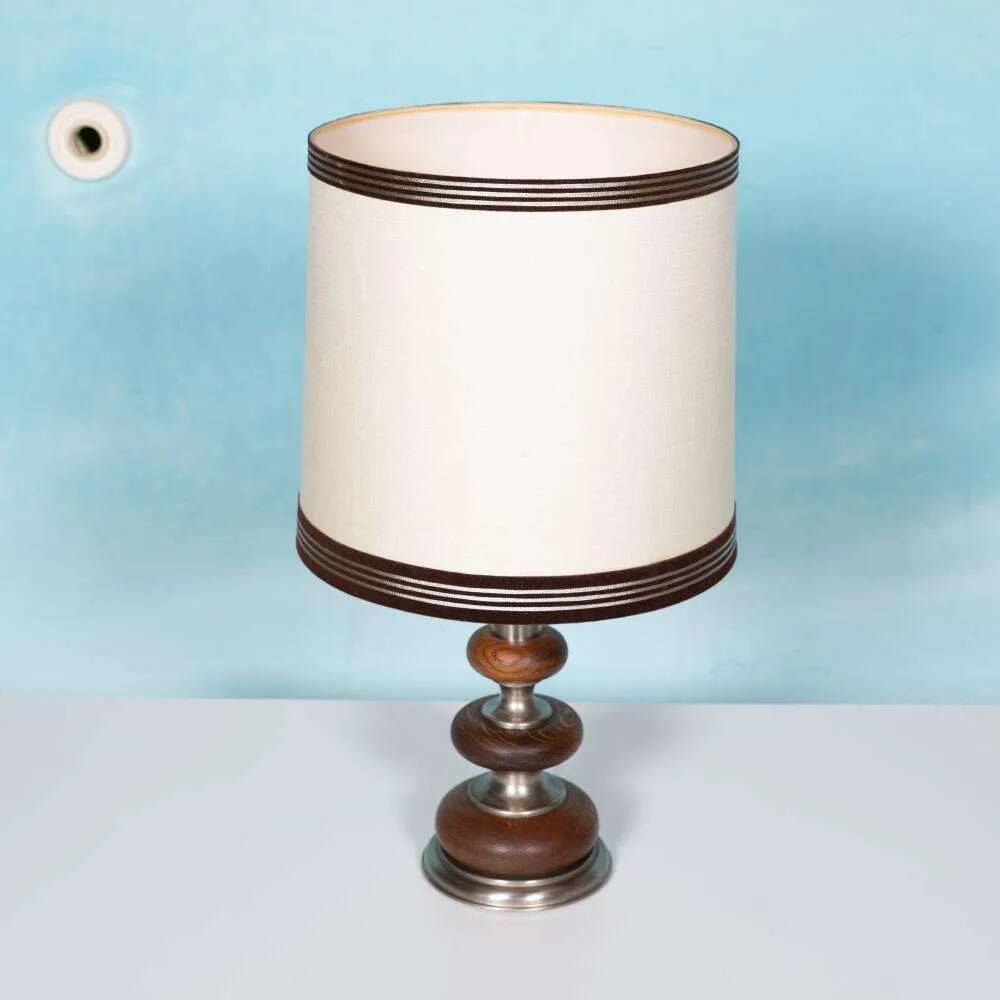 1960s bohemian table lamp, space age wooden bedside lamp