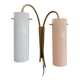 Brass wall lamp with a pink and a blue glass shade 1960s