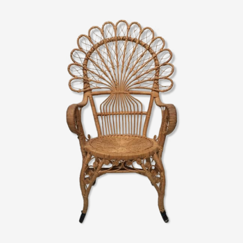 Chaise bohême peacock 1970 rotin vintage