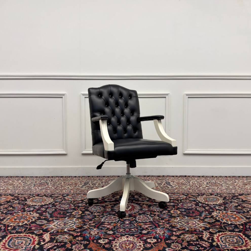 Classic English White Chesterfield Office Chair