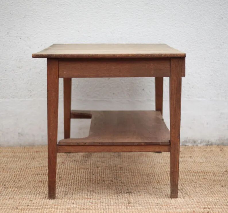 Antique oak kitchen table, office or work table, wooden furniture, decor, 19th century.