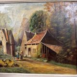 P. Guivalot: Oil painting on canvas, animated rural landscape, signed and dated