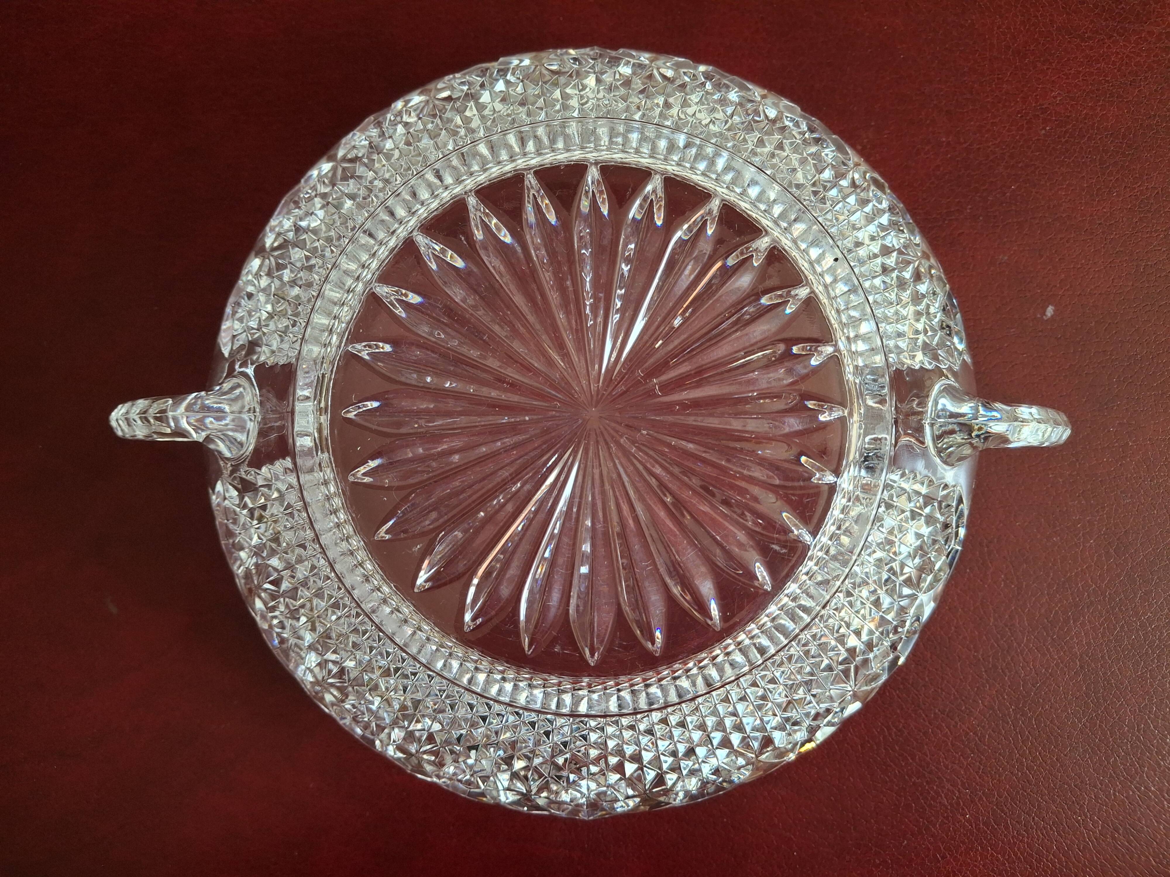Large crystal bowl with 2 handles, diameter 23 cm, height 9.6 cm