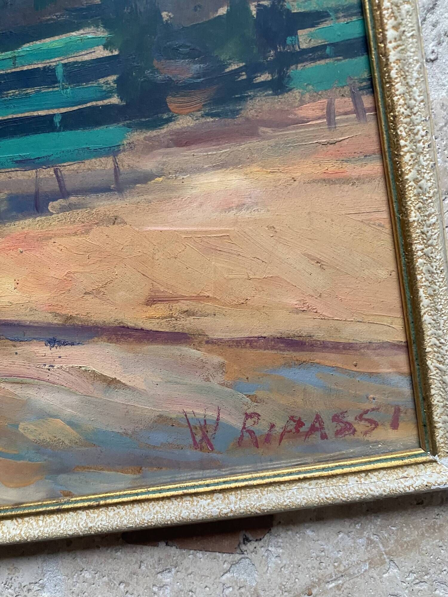 Oil painting "public garden" under glass, 1960s-70s