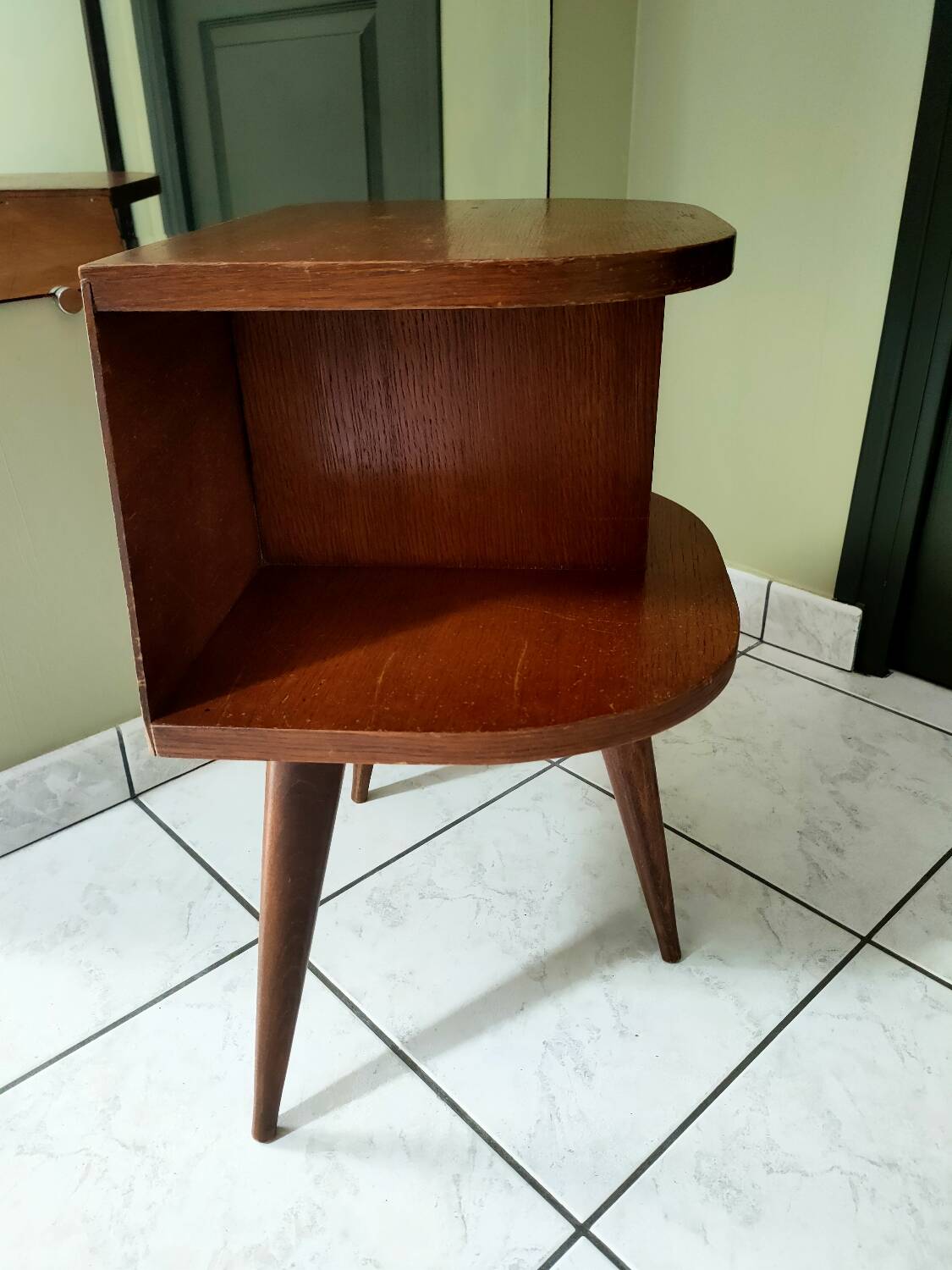 Vintage oak tripod bedside table