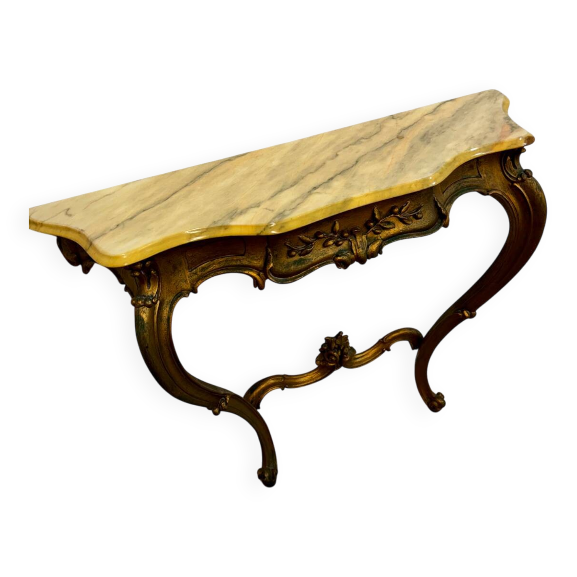 Carved gilded wooden console and marble in Louis XV style
