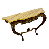 Carved gilded wooden console and marble in Louis XV style