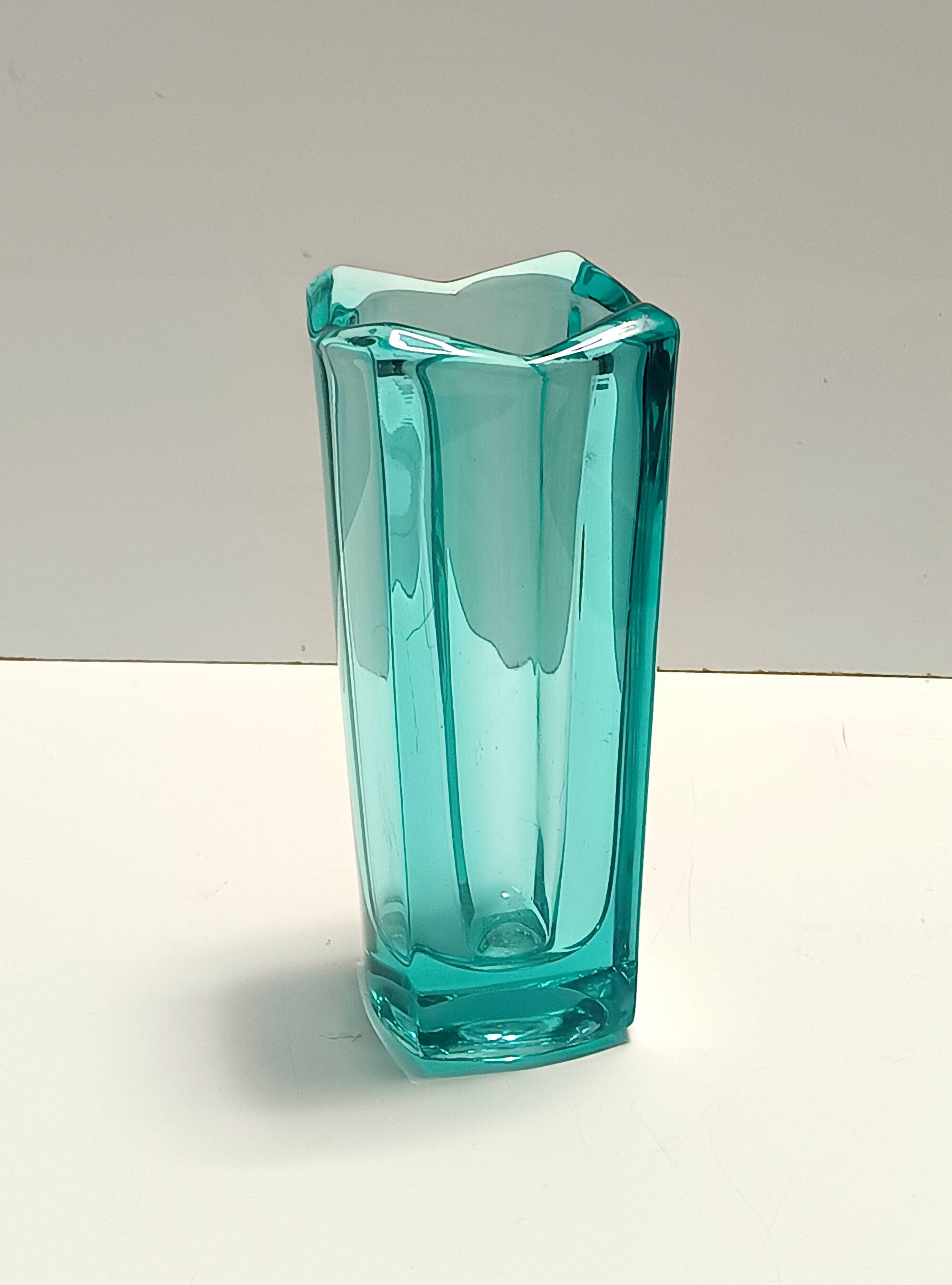 Postmodern Thick Teal Blown Glass Vase #472 by Jiri Zejmon, Czech Republic