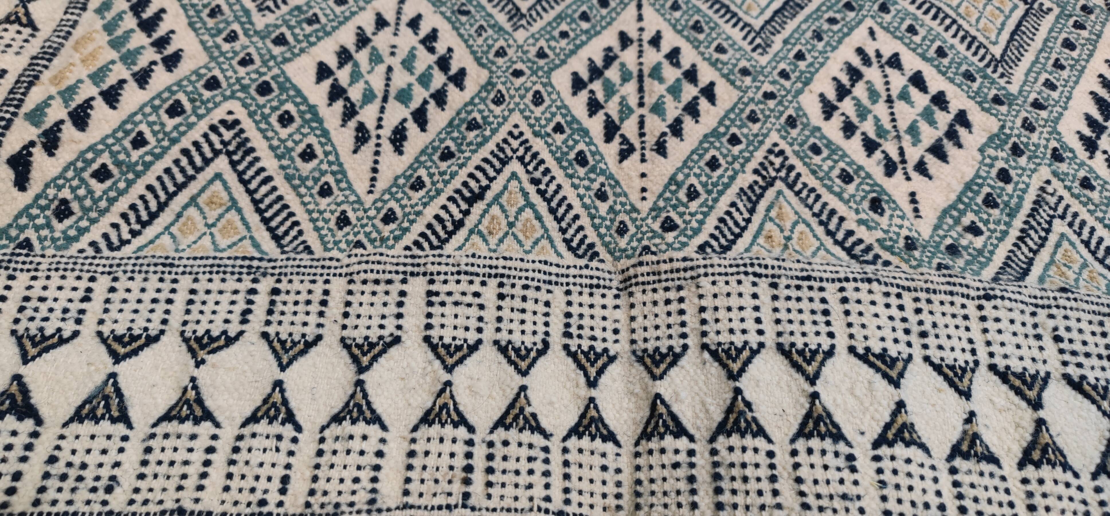 Handmade white blue and beige margoum rug