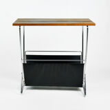 1970s modernist metal newspaper rack with a rosewood top, Sweden