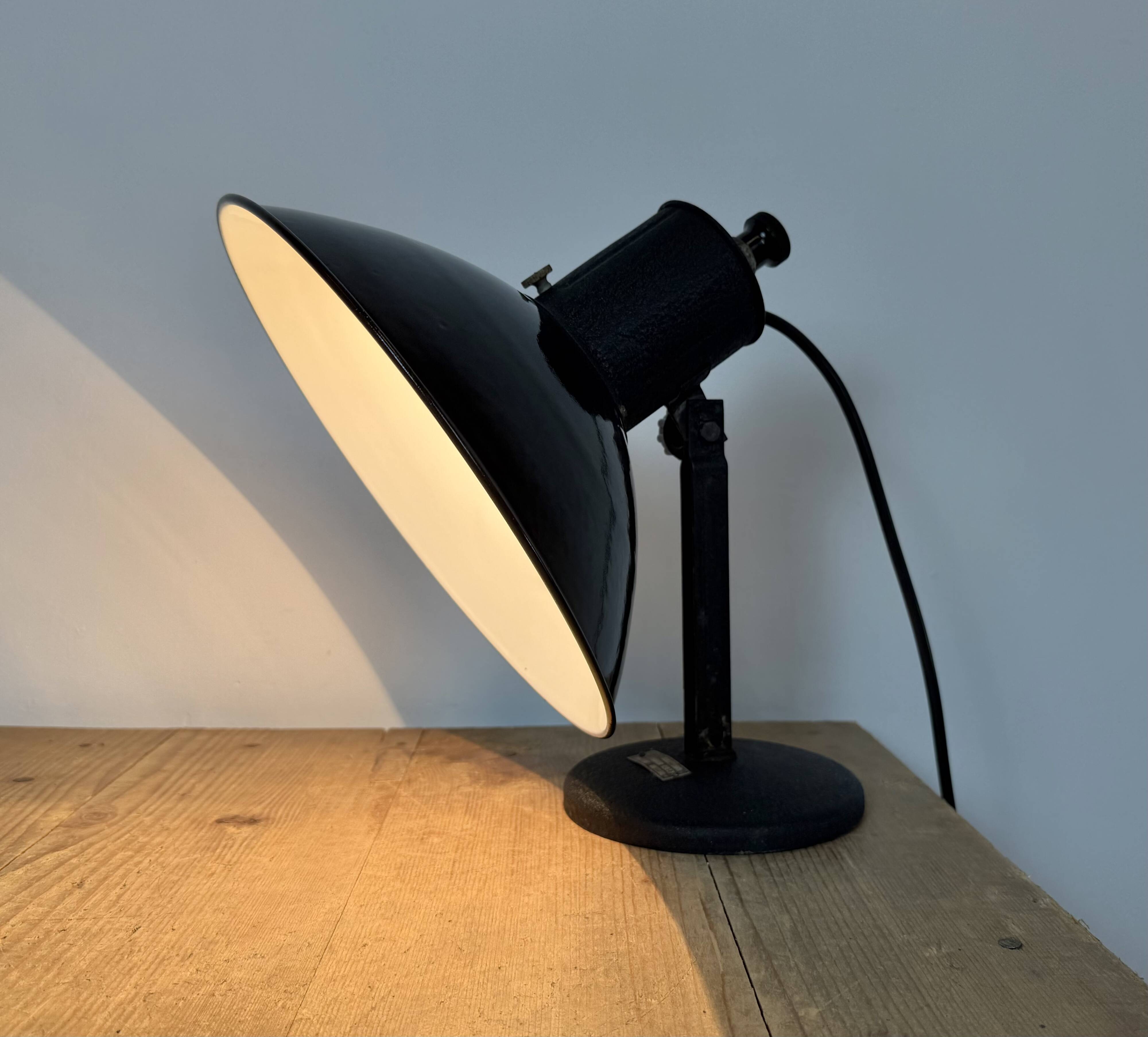 Vintage Industrial Black Enamel Table Lamp from EB, 1950s