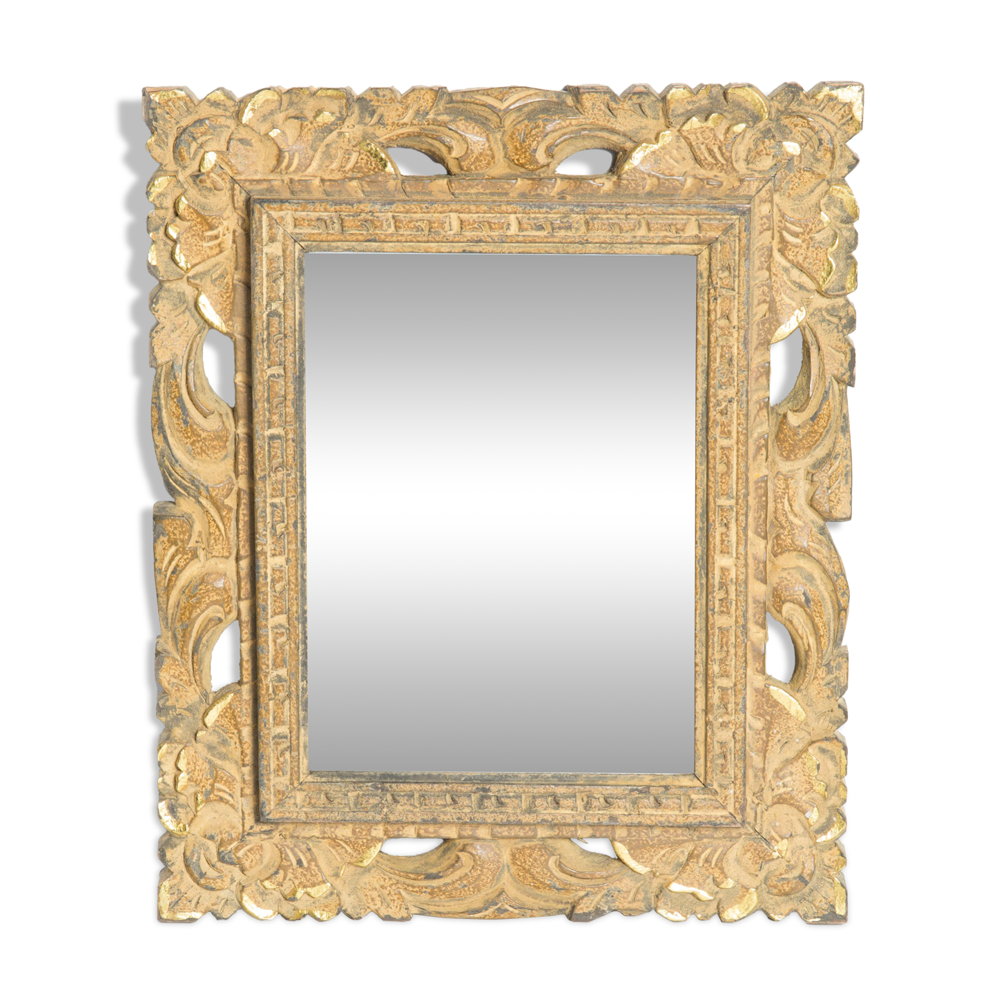 Decorative gold mirror mid-century in a wooden frame, Italy, 1960s.