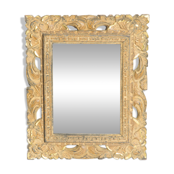 Miroir décoratif doré milieu du siècle dans un cadre en bois, Italie, années 1960 — Beyit