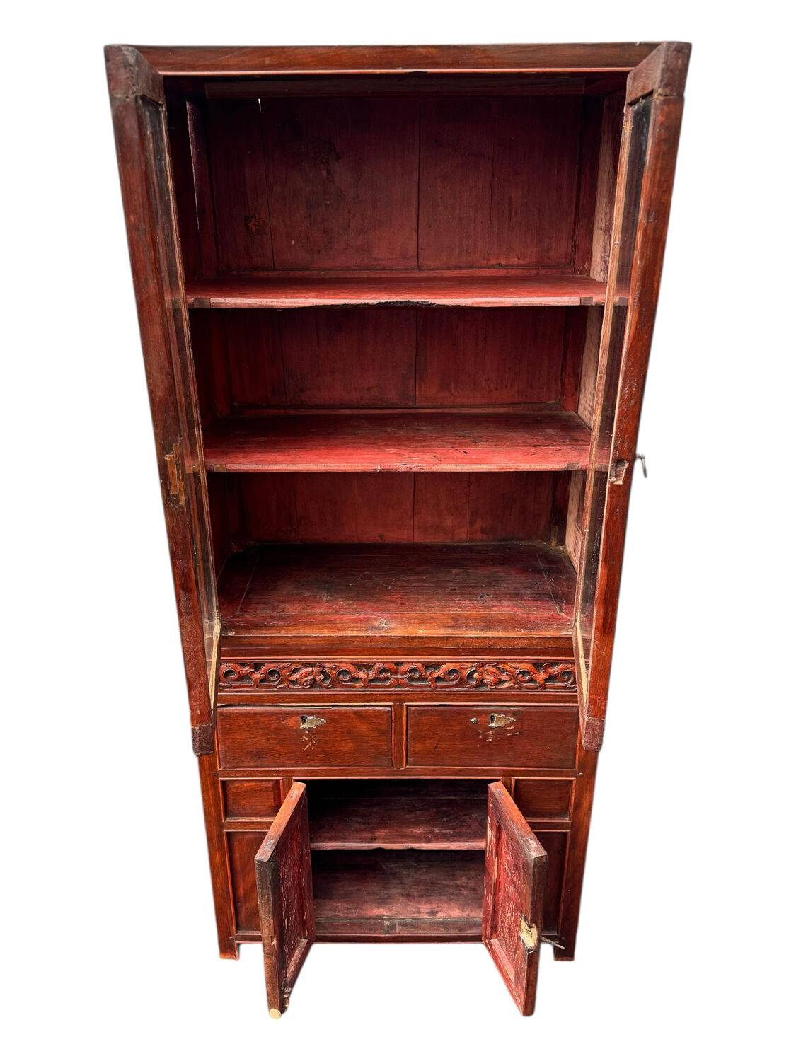 Attractive two-part Indochinese display cabinet. Mid-20th century