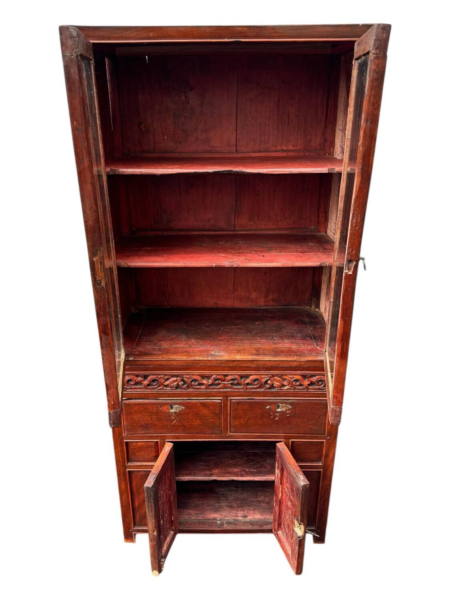Joli cabinet vitrine indochinois deux corps. Milieu XXe siècle