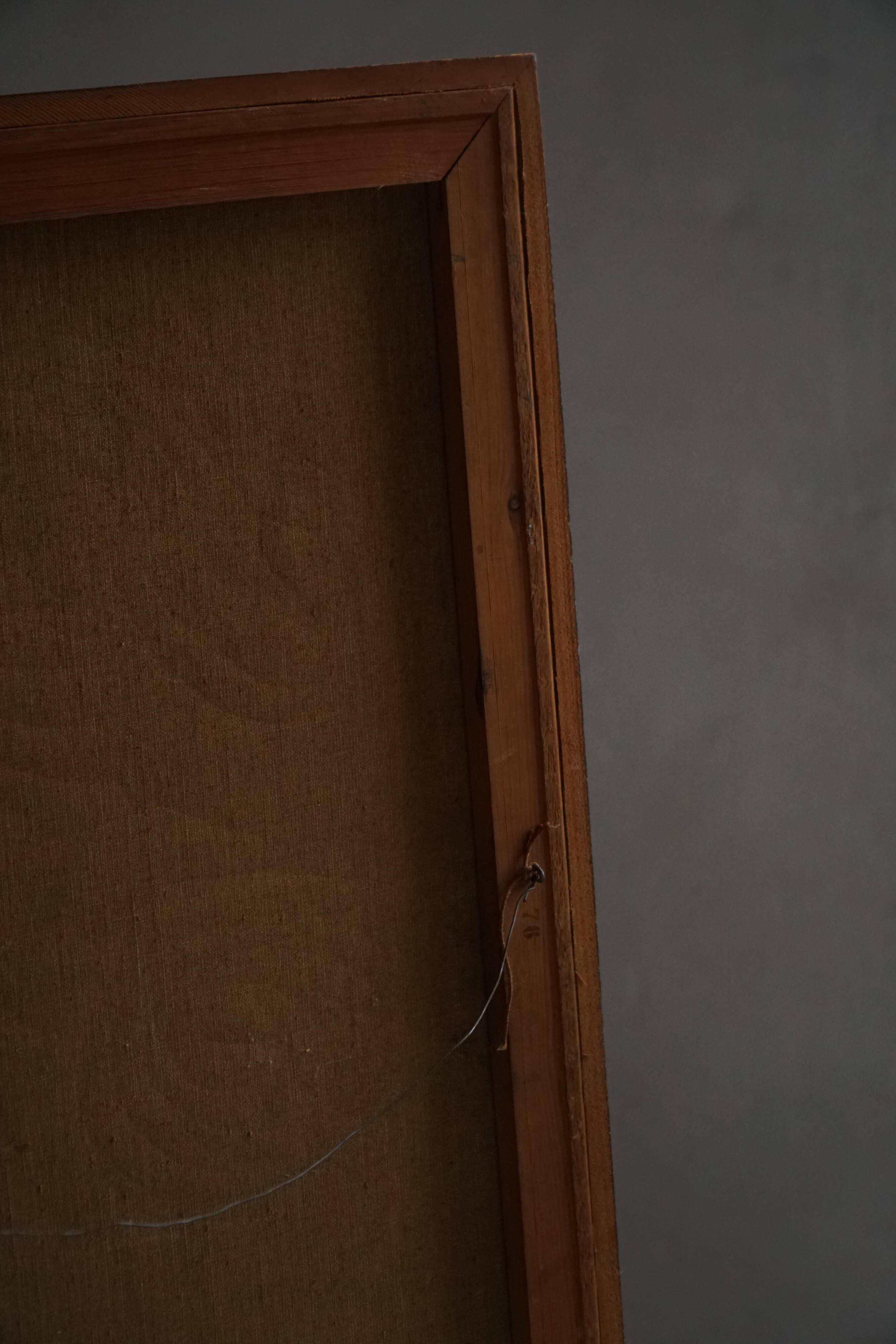 Mid-century pastel oil abstract painting, Danish artist, patinated wooden frame.