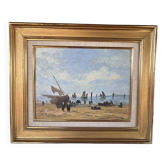 Painting signed Gérard Roux known as "Rouxe" – Scene of a Normandy beach