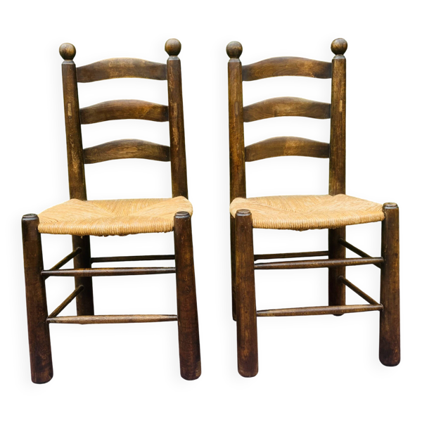 Paire de chaises bois et paillage