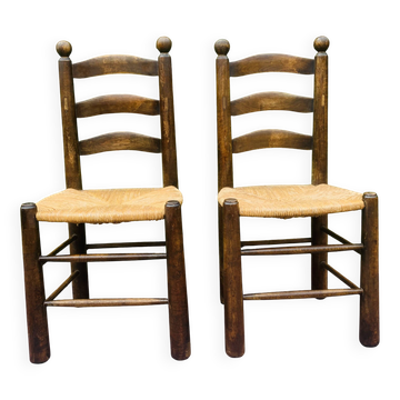 Paire de chaises bois et paillage
