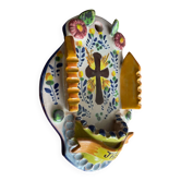 Vintage glazed terracotta holy water font